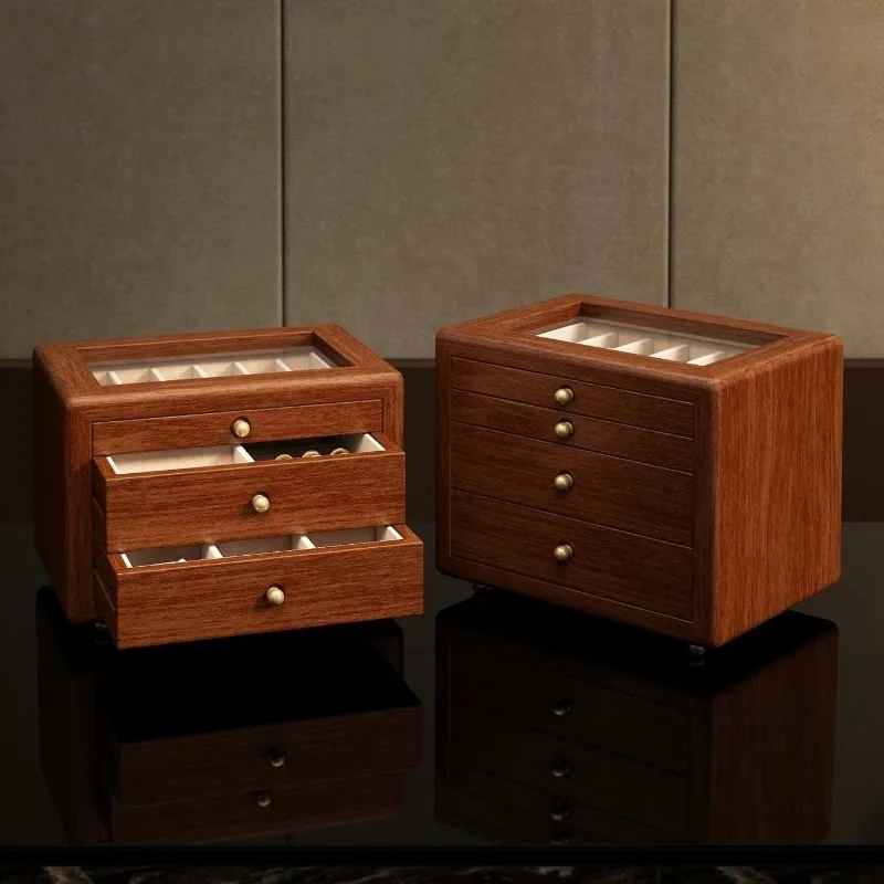 Wooden Necklace Storage Box Vintage Bracelet Organizer Case Luxury Large Ring Collection Boxes Drawer Jewelry Packaging Cases