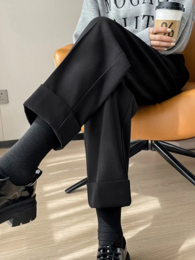 Slim Straight Black Suit Pants Women's Autumn Winter New Style Small Size Nine Point High Waist Commute Style Casual Pants