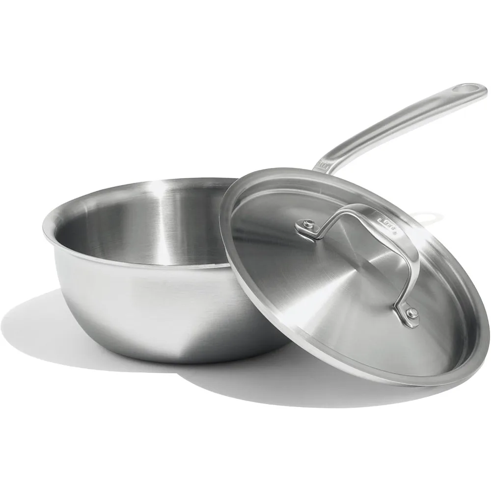 ustensiles de cuisine - Poêle à saucier inoxydable de 2 litres - Plaquée inox 5 plis - Batterie de cuisine professionnelle - Fabriquée en Italie - induction co