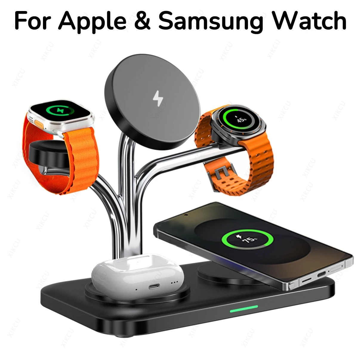 Cargador inalámbrico magnético 5 en 1, carga dual para teléfono y reloj para iPhone 17 ~ 12, Samsung, Apple y Galaxy Watch Aipods Pro 3/Buds