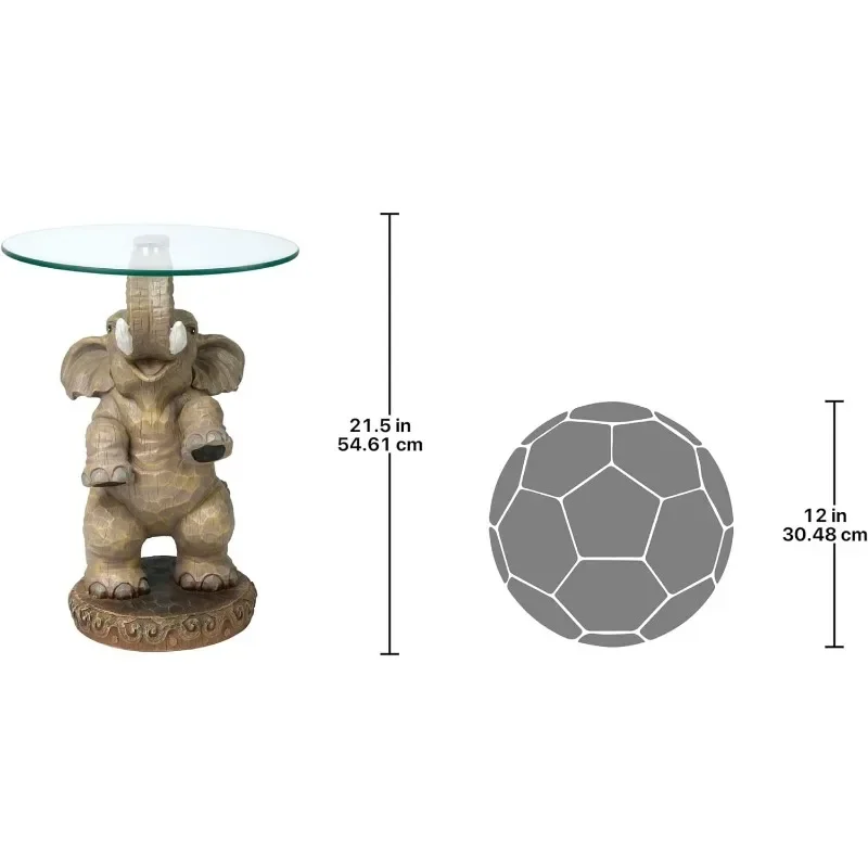 Design Toscano Good Fortune Elephant Glass-Topped Table, 16" Diameter x 21½" High