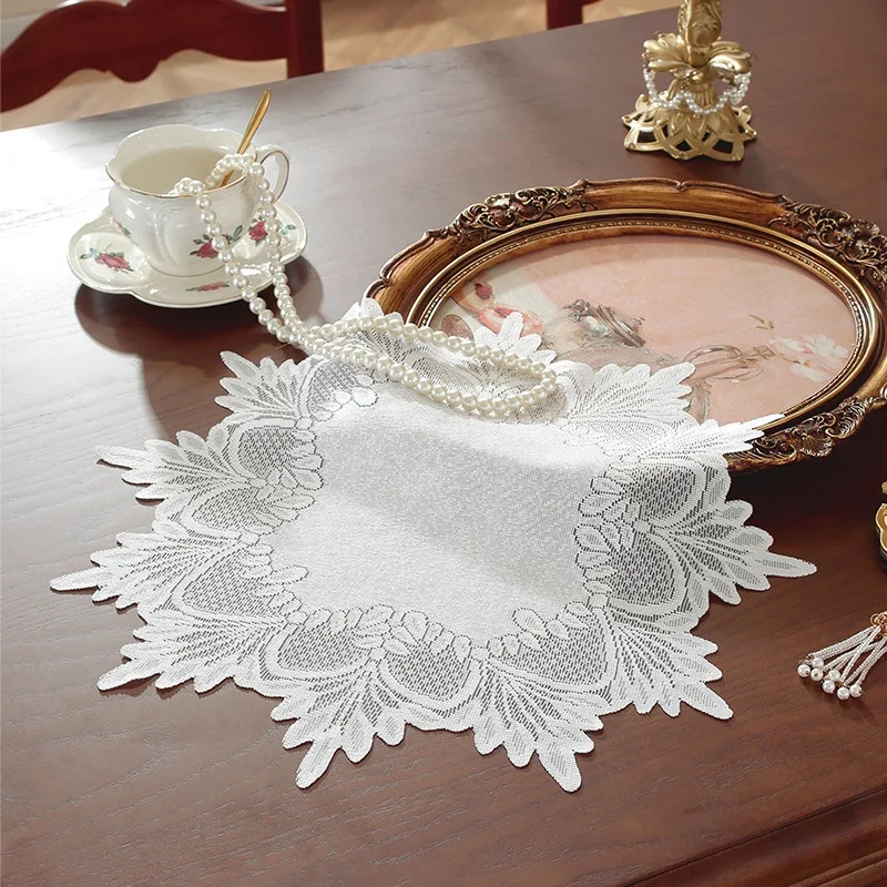 Placemats Lace Table Mat Fabric Washable Individual Round Dining Table Placement Decor Place Settings Placed Table Cup Coaster view 6