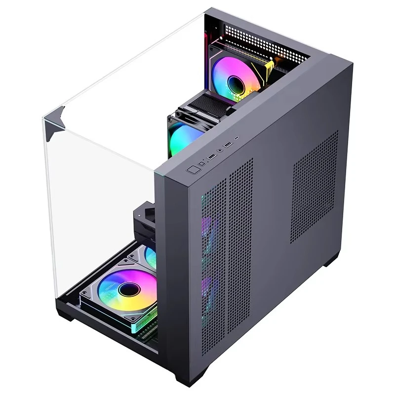 CS015PRO 3 الجانب الزجاج 7 مراوح ATX PC حالة اللوحة الأم الباعثة للضوء دعم 5 فولت 3Pin ARGB سطح المكتب ATX اللوحة الأم