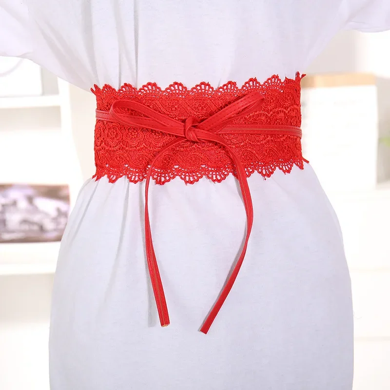 Luxury Fashion Lace Wide Women's Belt Hollow Out Lace Belt Corset Black White Female Cinch Waistband Wedding Dress Waist Band