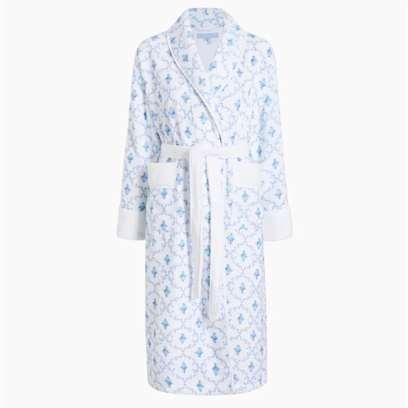 Women Fall Winter Prints Robes with Pockets Retro Lapel Long Sleeve Cozy Sleepwear Comfort Soft Long Sleepwear Lounge for Hotel