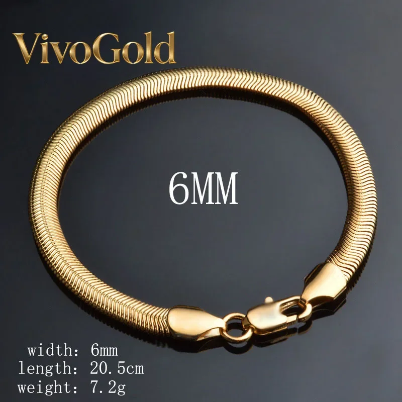 

VivoGold VivoGold Luxury 24K 9999 Pure Gold real gold Women's fashion snake bone chain width 6MM flat snake bracelet