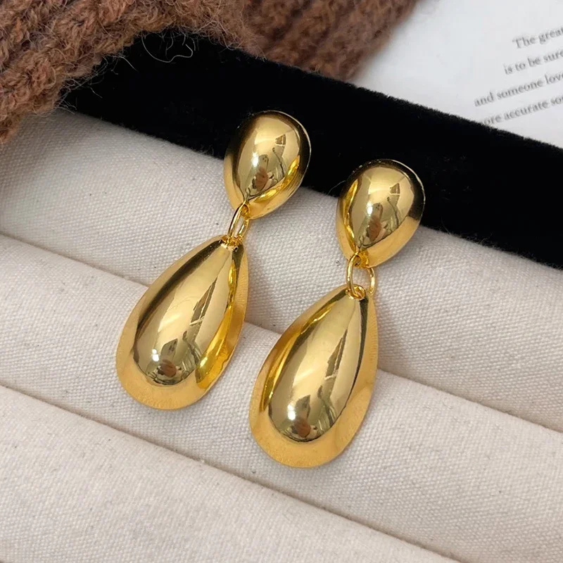 

Real 925 Sterling Silver 18K Gold Water Drop Stud Earrings for Women Trendy Fine Jewelry Minimalist Exaggerated Accessories