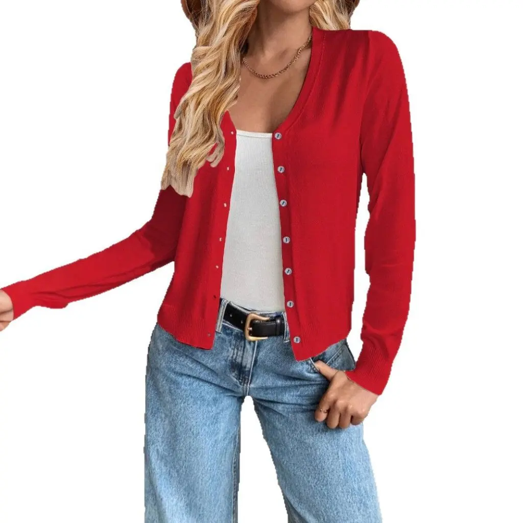 

Women's Knitted Cardigan Sweater Coat Button Detail European American Style Independent Station Fashion for
