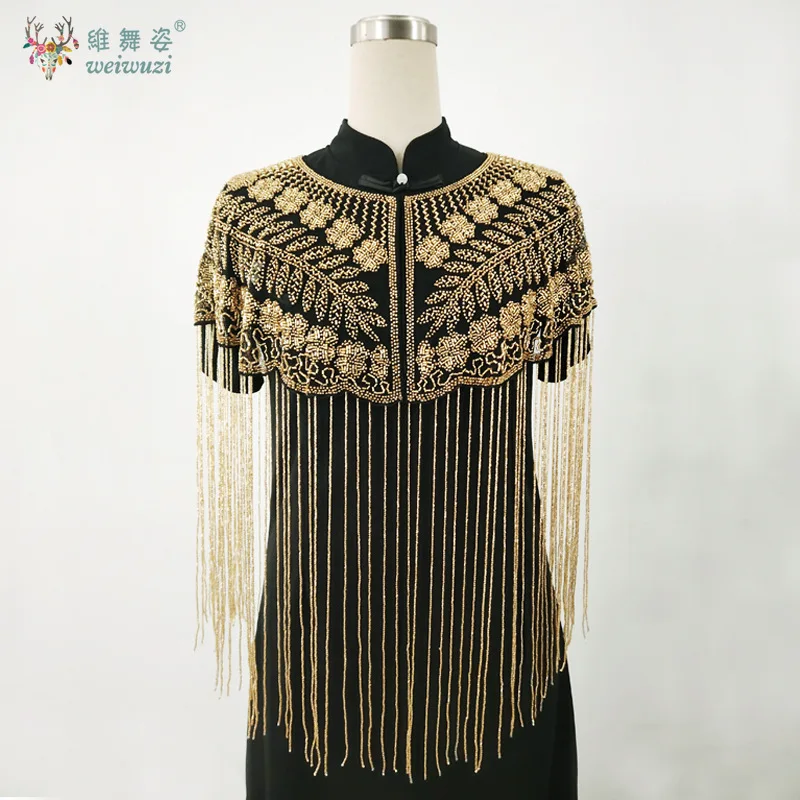 Indian Sari Delicate Beaded Shawl Women Long Tassel Cheongsam Cloud Shoulder Handmade Beaded Fashion Show Gown Banquet Shawl