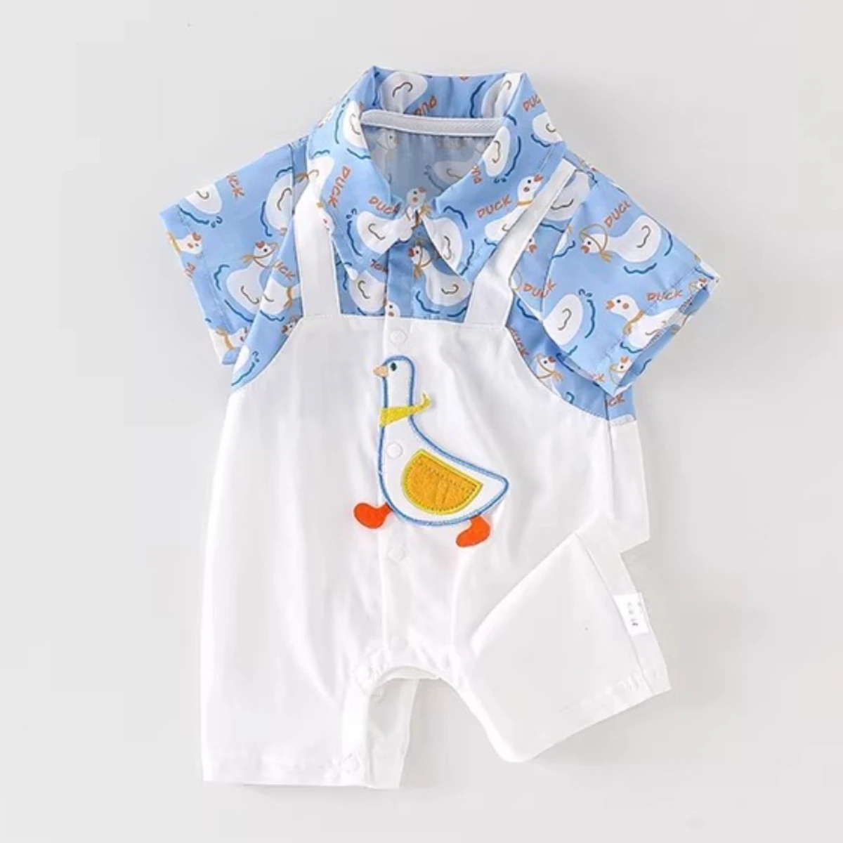 New Arrival Infant Summer Lightweight Faux 2pcs Romper 6-18M Baby Boy Girl Pure Cotton Fake 2pcs Onesie Kid Breathable Bodysuit
