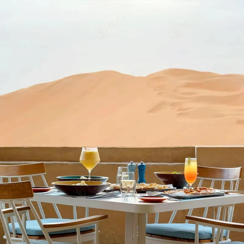 مجموعة أثاث مطعم مقهى مقهى الشرق الأوسط الأنيق في الفندق في الهواء الطلق صالة طاولة وكراسي خشبية متجر مطعم مربع #2