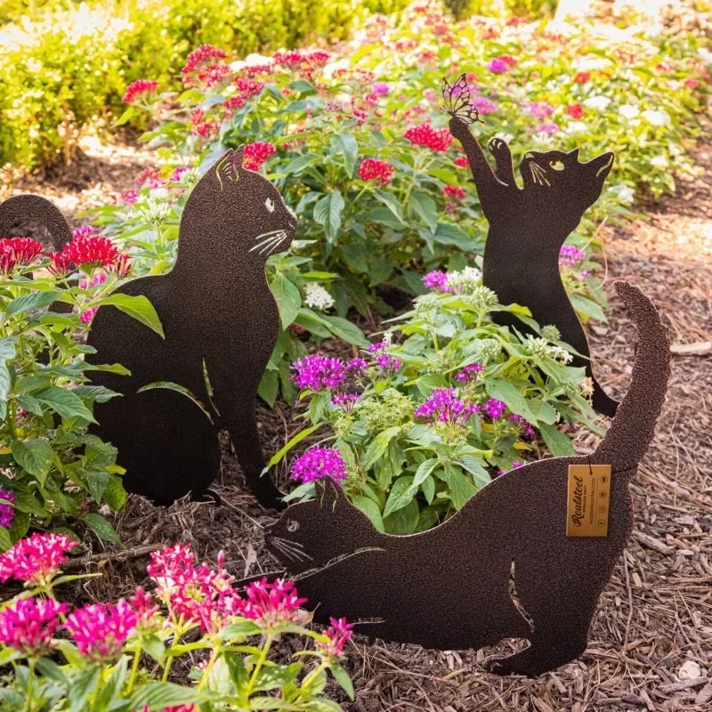 

Creative Iron Art Black Cat Statues Garden Ornaments Cats Figurine Silhouette Ground Plug Sculpture Outdoor Yard Lawn Decoration