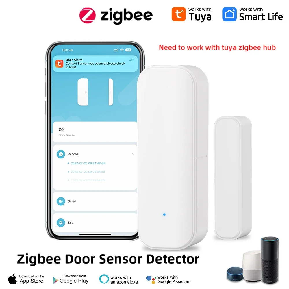 

1PCS WiFi or Zigbee Window Door Sensor Tuya Smart Home Security Alarm System Voice Control Via Alexa Google Home Smart