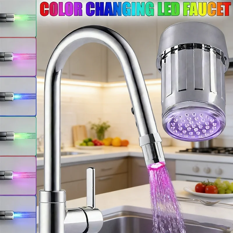 Eco-friendly Sensor Faucet with 3-Color LED Display Indicator, Water-Saving Tap Nozzle Aerator for Kitchen and Bathrooms