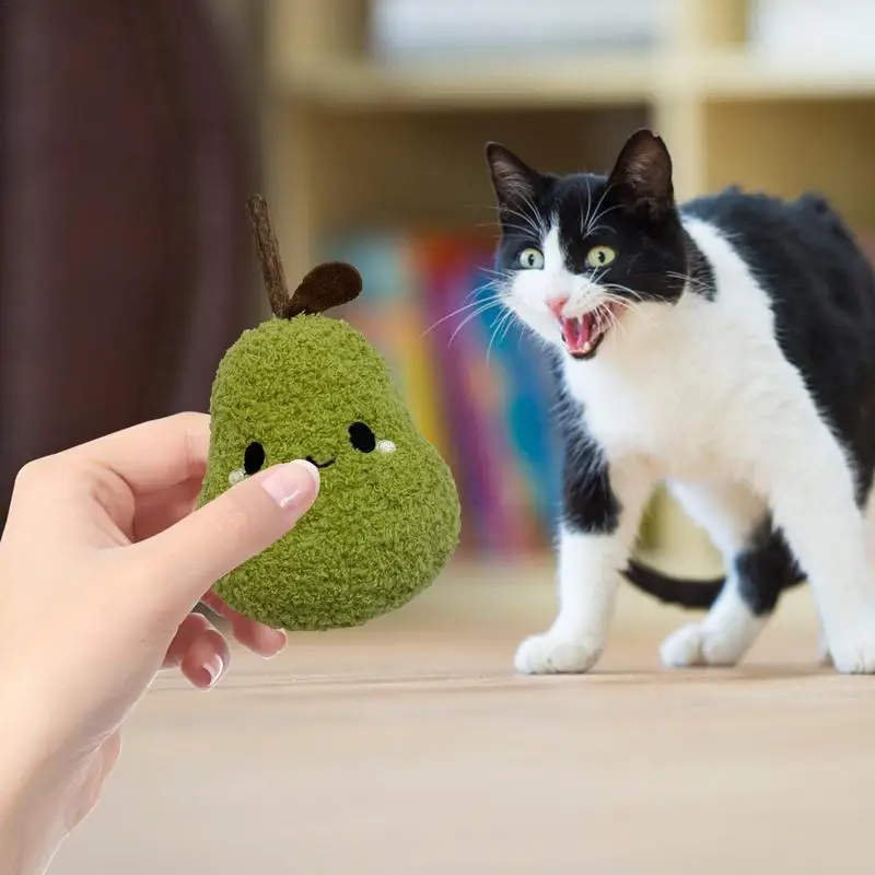 Cat Chew Toys For Aggressive Chewers Cute Pear Design Wood Cat Chew Toy Stick Human-Pet Interactive Plush Teether Bite-Resistant