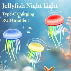 Cute Jellyfish Night Light RGB Gradient Cute  Jellyfish Atmosphere Light Type-C Charging Bedside Lamp for Home Bedroom Decor