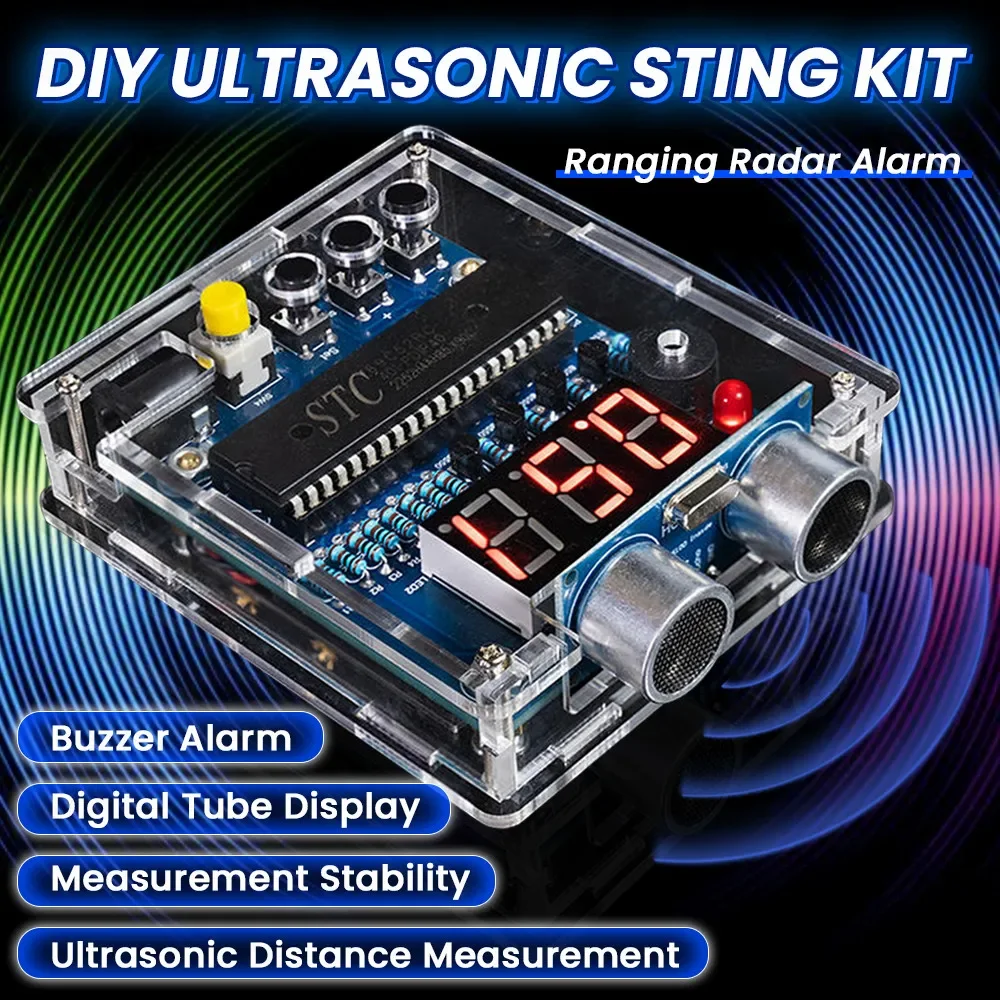 

DIY Ultrasonic Ranging Electronic Kit STC with LED Measuring Distance 0-4M Radar Alarm DIY Soldering Project Practice Solder