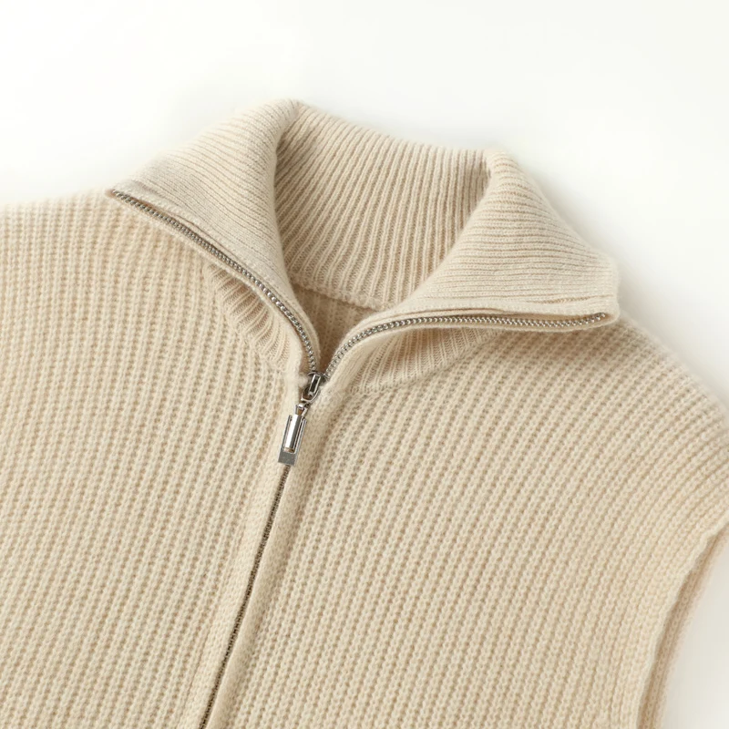 

Женский жилет на молнии из 100% чистой шерсти, кардиган с высоким воротом, толстый вязаный жилет большого размера, модная куртка без рукавов с лацканами Джокера