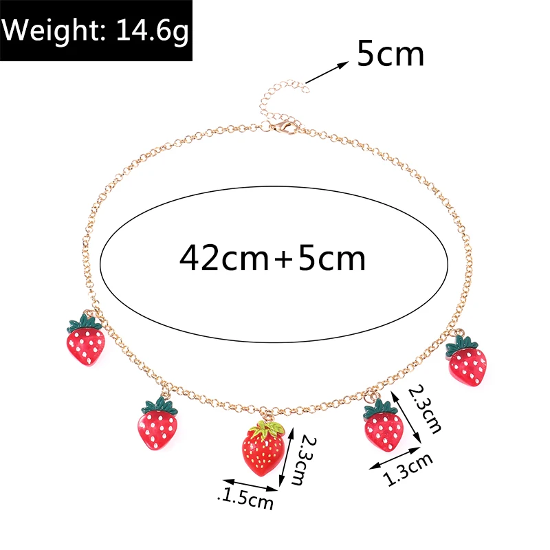 Mode Erdbeere Anhänger Halskette für Frauen Einfache Kette Obst Halskette Mädchen Party Urlaub Schmuck Geschenke – Detail 3