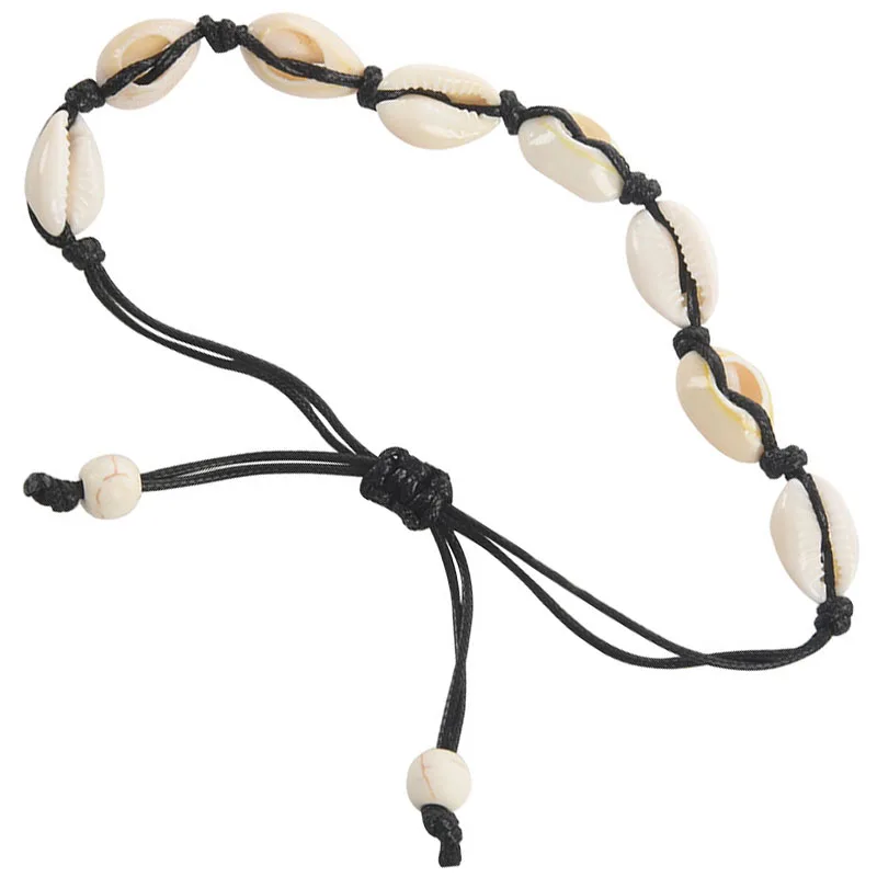 Bracelets de cheville pour femmes, bijoux de pied en coquillage, bracelet de plage d'été, pieds nus, sangle de rinçage des jambes, accessoires bohèmes noirs