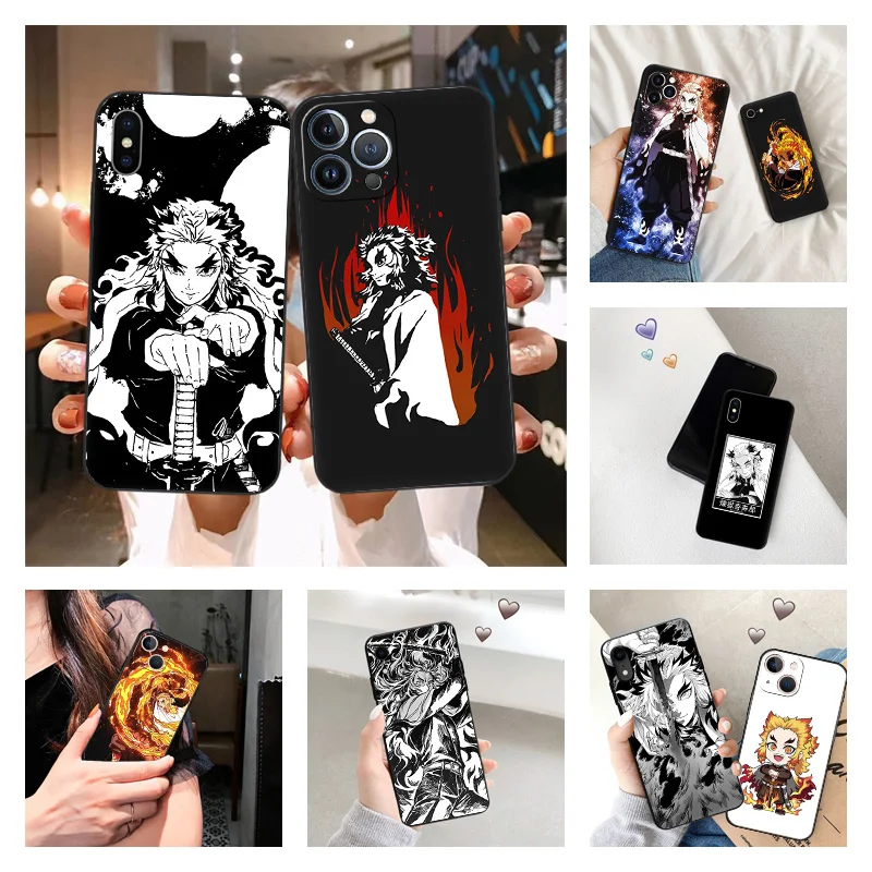 Phone Case for iPhone 16ProMax 14 13 15 Pro Max 12 11 XR SE 7 8 16 Plus Demon Slayer Rengoku Kyoujurou Soft Black Silicone Cover