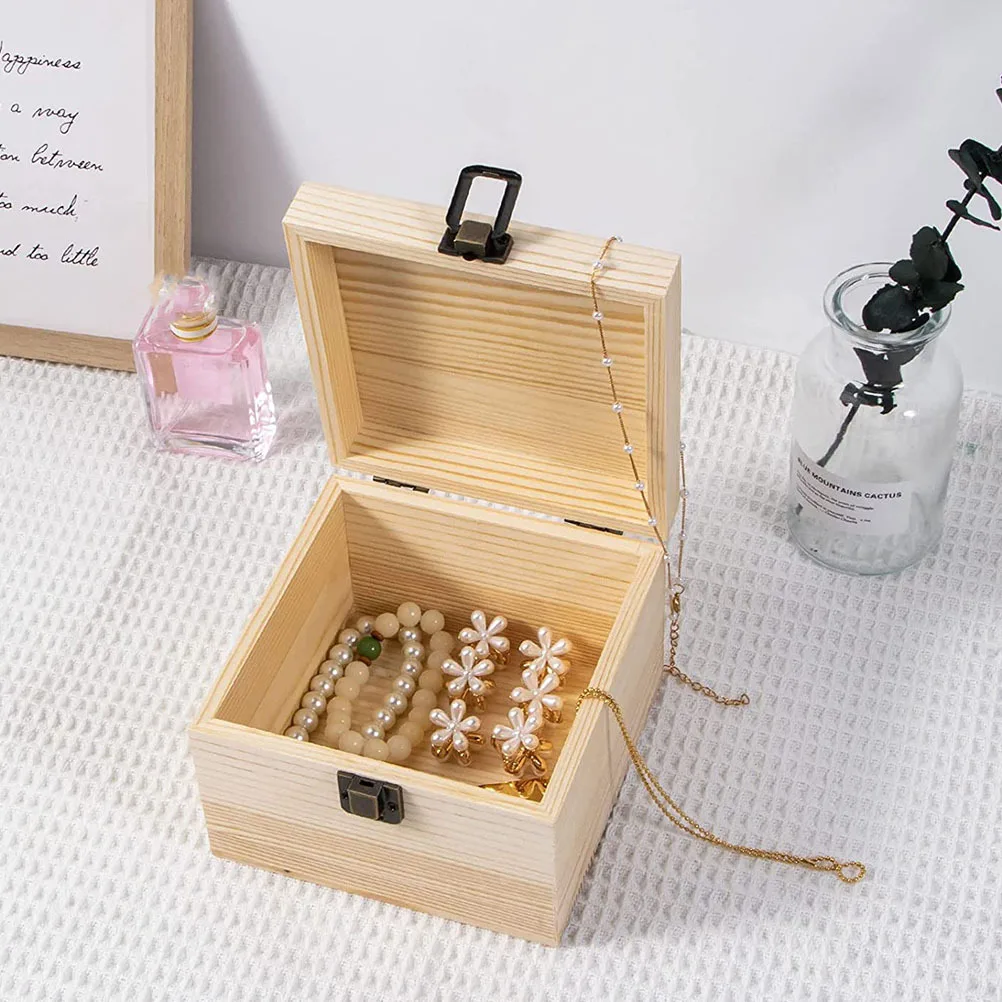 Wooden Storage Box Unfinished Wood Jewelry Organizer DIY Painting Craft Case Multifunctional Storage Container for Home School