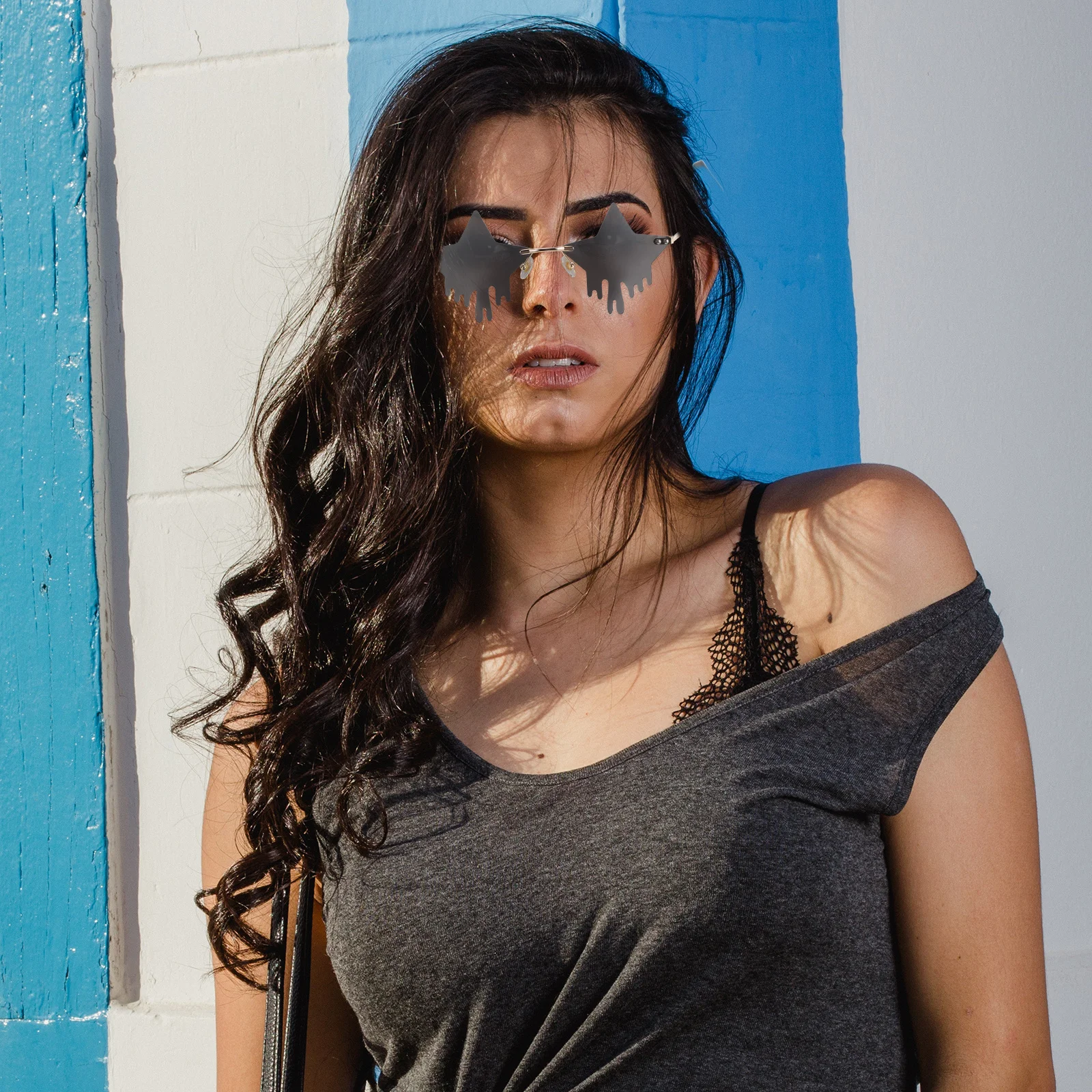 1 Paar randlose Stern-Sonnenbrille, trendige, einzigartige, coole Brille, Party, Strand, Reisen, UV-Schutz, stilvolle rahmenlose Brille