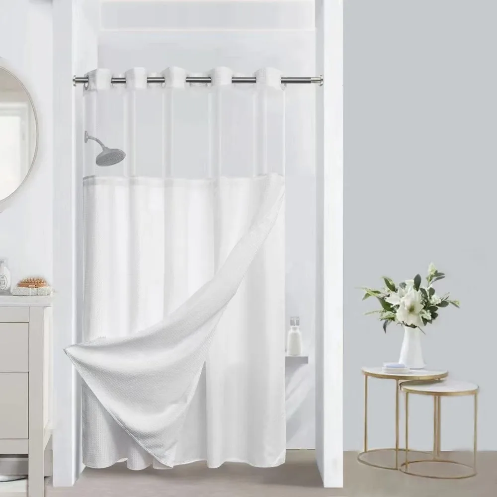 

без крючков, необходимая занавеска для душа вафельного плетения с защелкой вкладышем, водонепроницаемая и сетчатая верхняя окна для гостиницы, спа, как небольшая киоск b