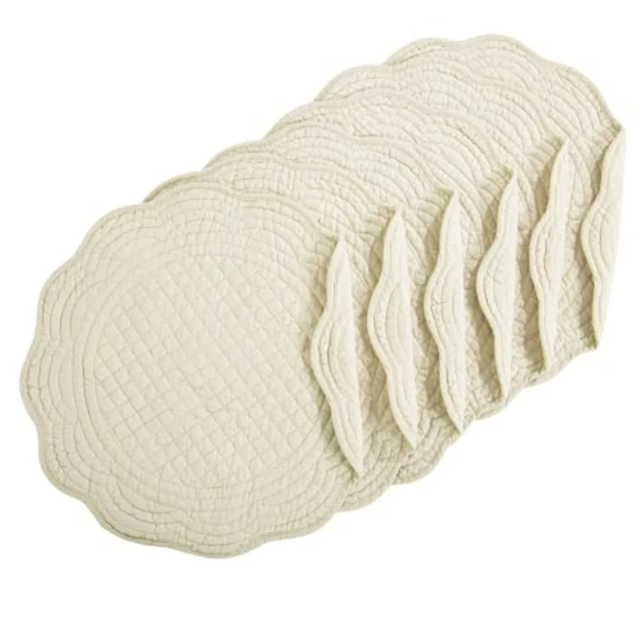 

Quilted Placemats Set of 6 Washable Round Placemats for Kitchen Table-100% Cotton Fabric 14 Inch Round Table Mats, Cotton Fabri