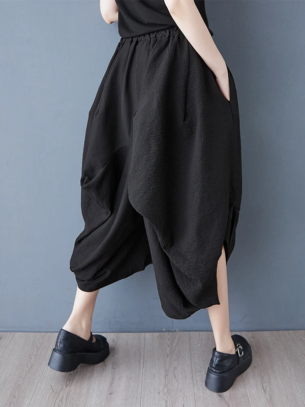 Bla Wide Leg Pants Women's Loose Lazy Sle Splicing Asymmetrical Eighteen Skirt Casual High Waist Summer Thin Model