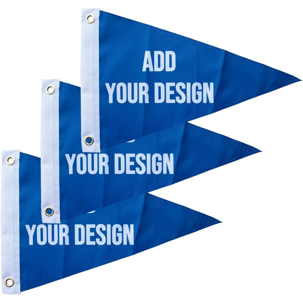 3pcs Custom Boat Flags, Personalized Small Flags for Boat (Triangle 12x18 Inch) with 2 Grommets, Upload Your Design. No Flagpole