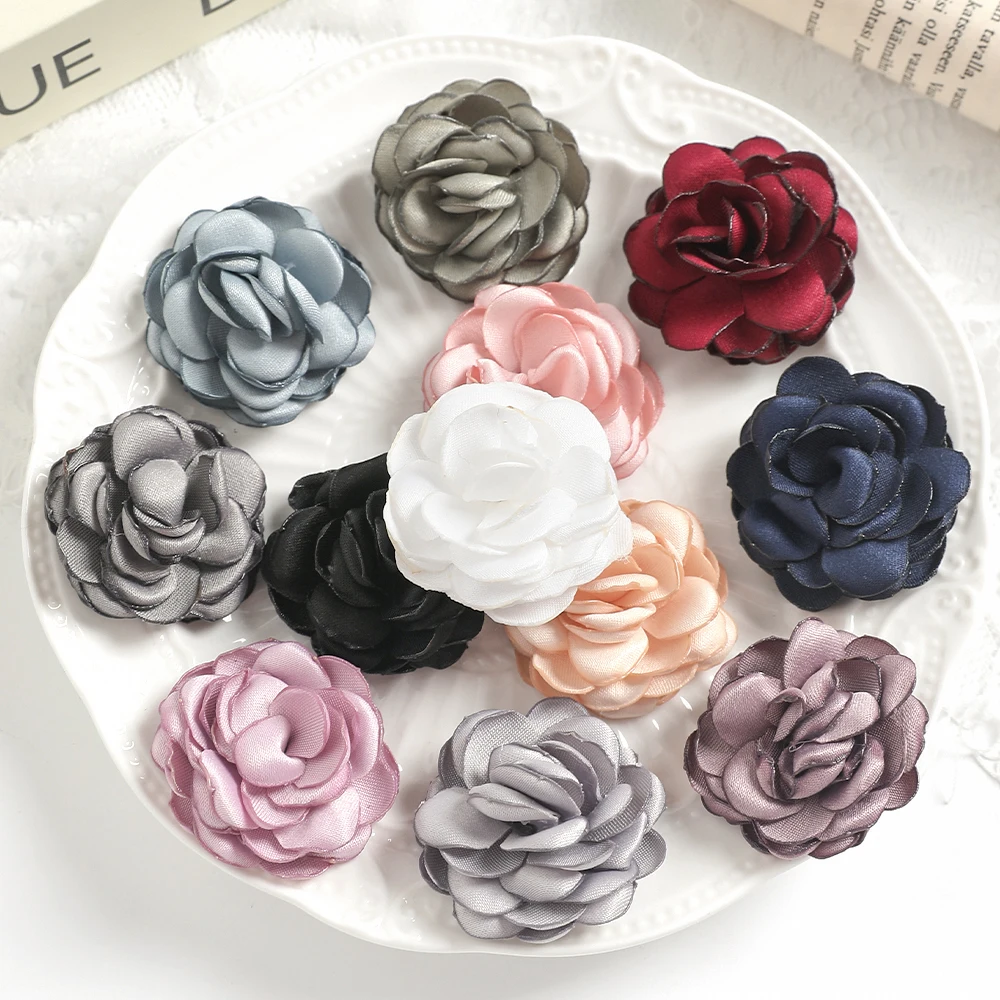 5/10Pcs Artificial Flowers 3.5cm Handmade Burned Edge Camellia Flowers For DIY Sewing Crafts Clothing Accessories Wedding Decors