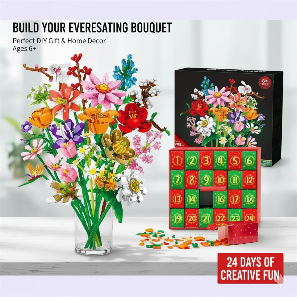 blocs-de-construction-de-calendrier-de-l'avent-bouquet-de-fleurs-de-noel-2025-compte-a-rebours-de-24-jours-kit-de-bricolage-boite-aveugle-surprise-de-vacances-pour-enfants-et-adultes