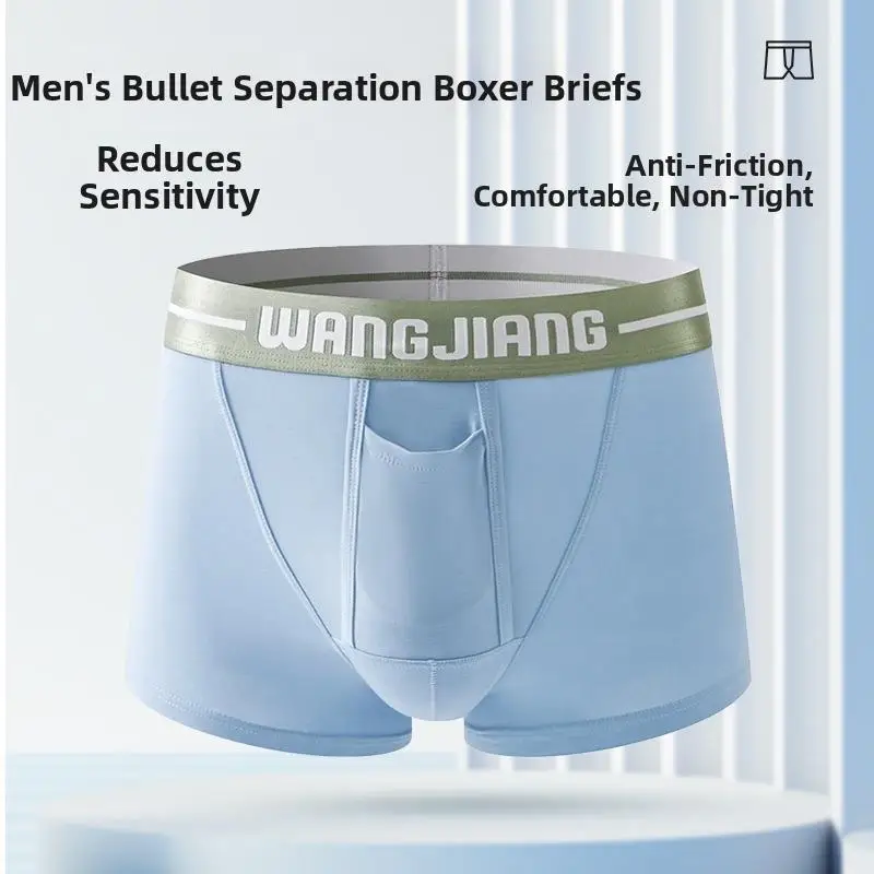 Men Dual Separated 3D Pouch Boxer Shorts Ball Lift Reduce Sensitivity Elastic Waist Sports Home Wear Male Underwear Trunks
