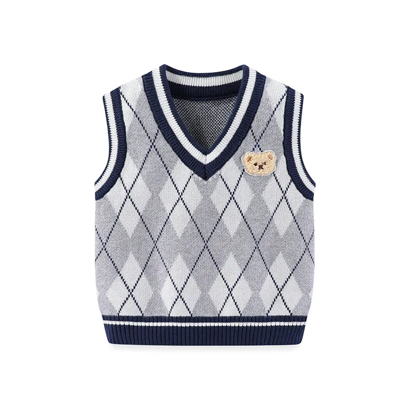 Spring baby vest, boys' knitted sweater, vest, woolen sweater, worn outside, children's knitted cardigan, clip, hair replacement