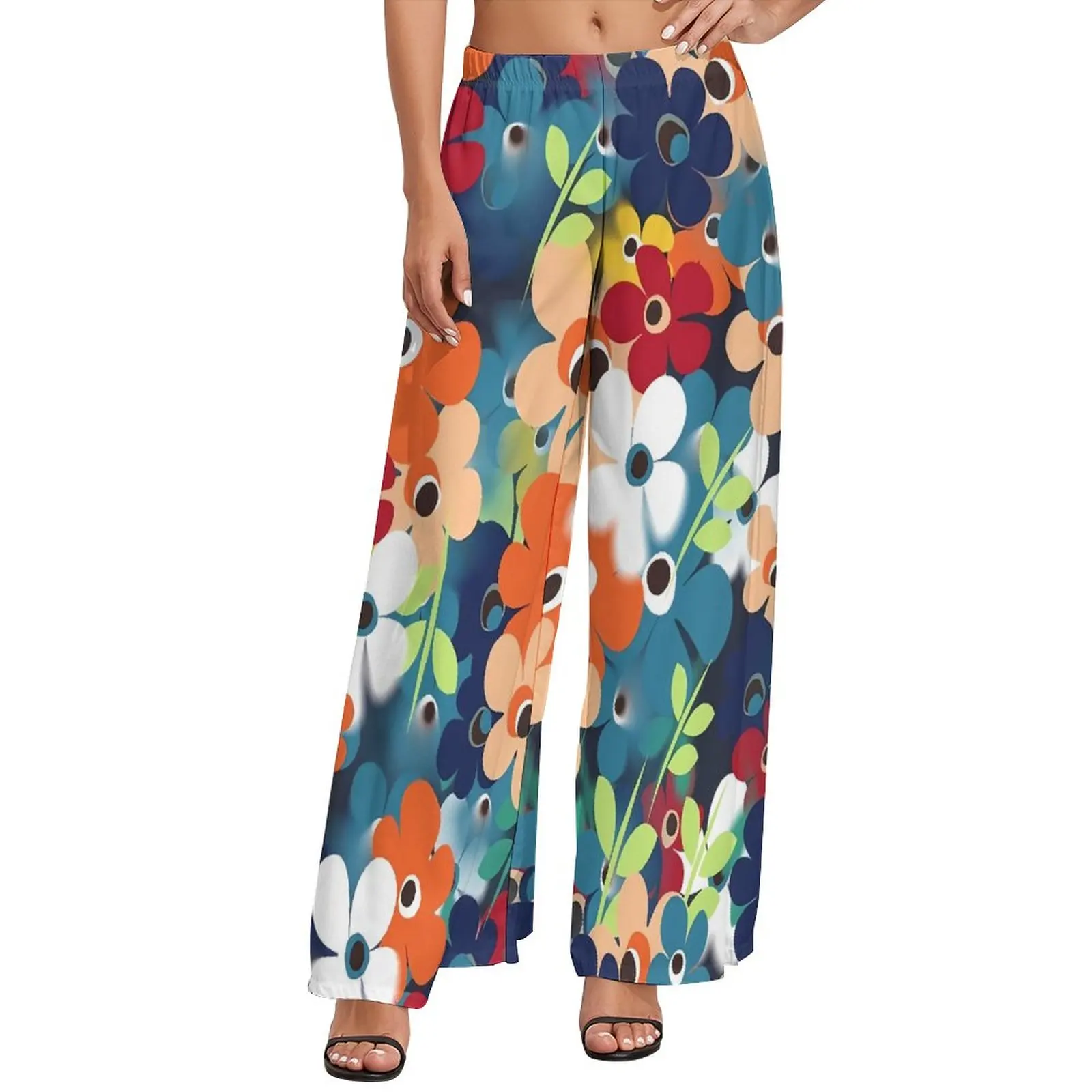 Ditsy Floral Print Pants Flower Power Streetwear Straight Wide Pants High Waist Sexy Trousers Big Size