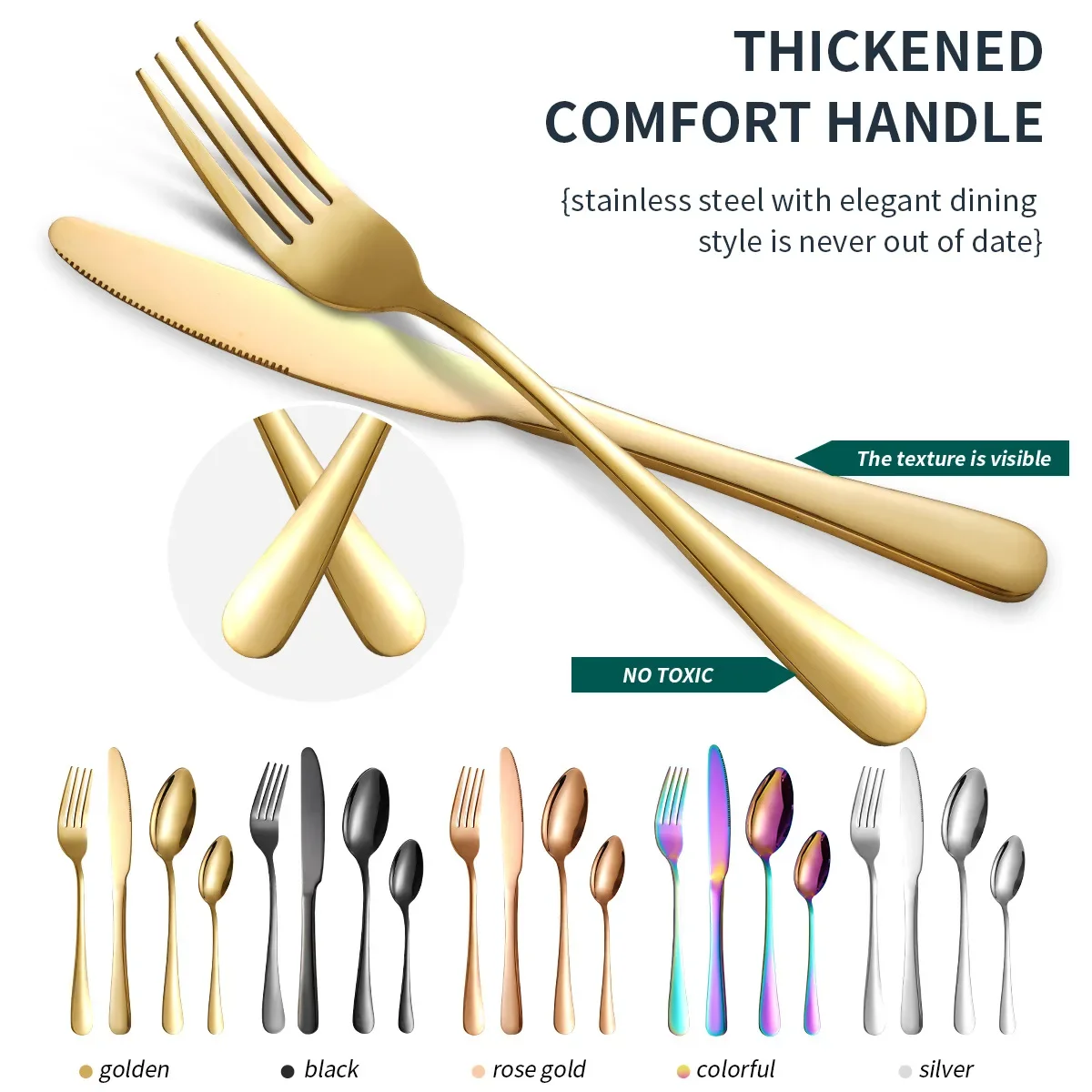 24Pcs Golden Cutlery Set Stainless Steel Knife Fork Spoon Tableware Flatware Set Festival Kitchen Dinnerware for Home and Hotel
