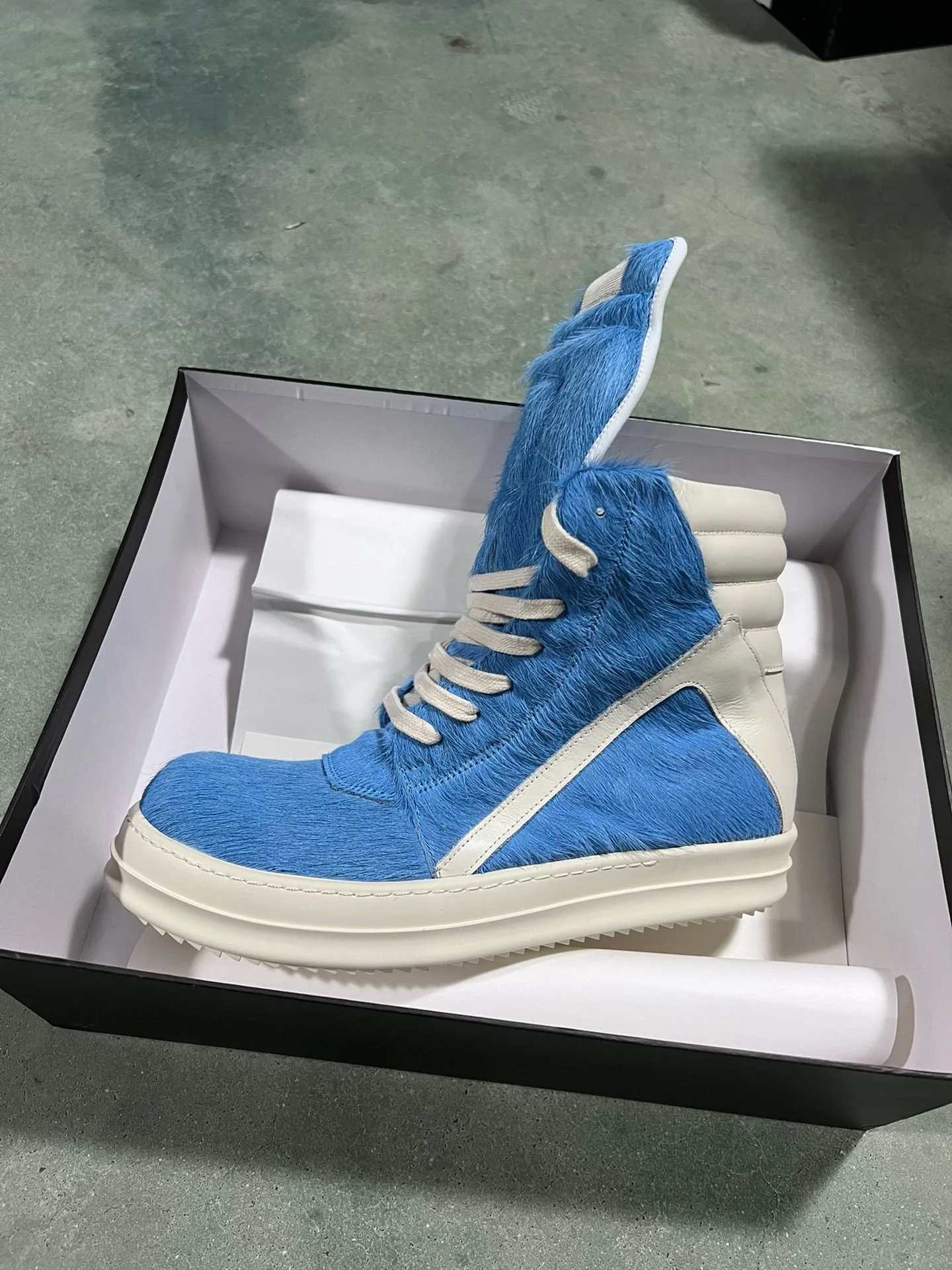 

Blue Horse hair High Top Geobasket Owens Quality Men Shoe Zipper Women Sneaker Casual Owens Design boots & Shoes