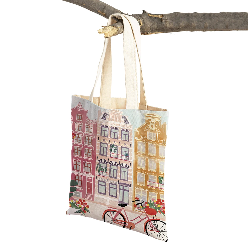 City Map London Paris Shopper Bag Fashion Tote Lady Handbag Double Print Reusable Foldable Casual Canvas Women Shopping Bags