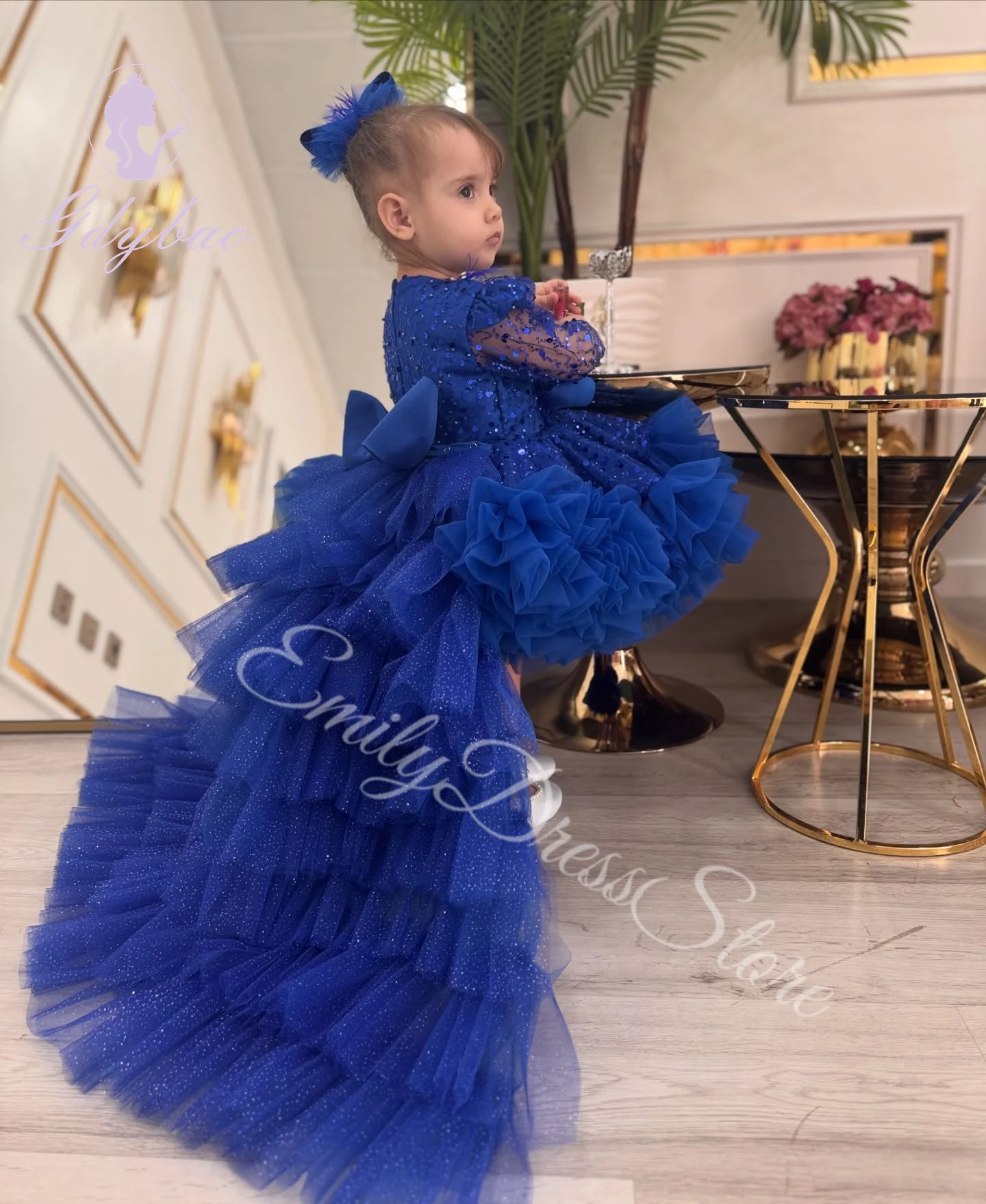 Customized Flower Girl Dress For Wedding Sequins Layered ShiningElegant Puffy Kids Birthday First Communion Ball Gown