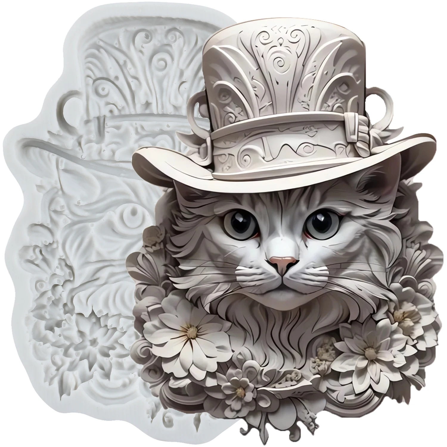 Cat Silicone Molds Gentleman Cat Fondant Cake Decorating Tools Cupcake Topper Chocolate Candy Craft Gum Paste Polymer Clay