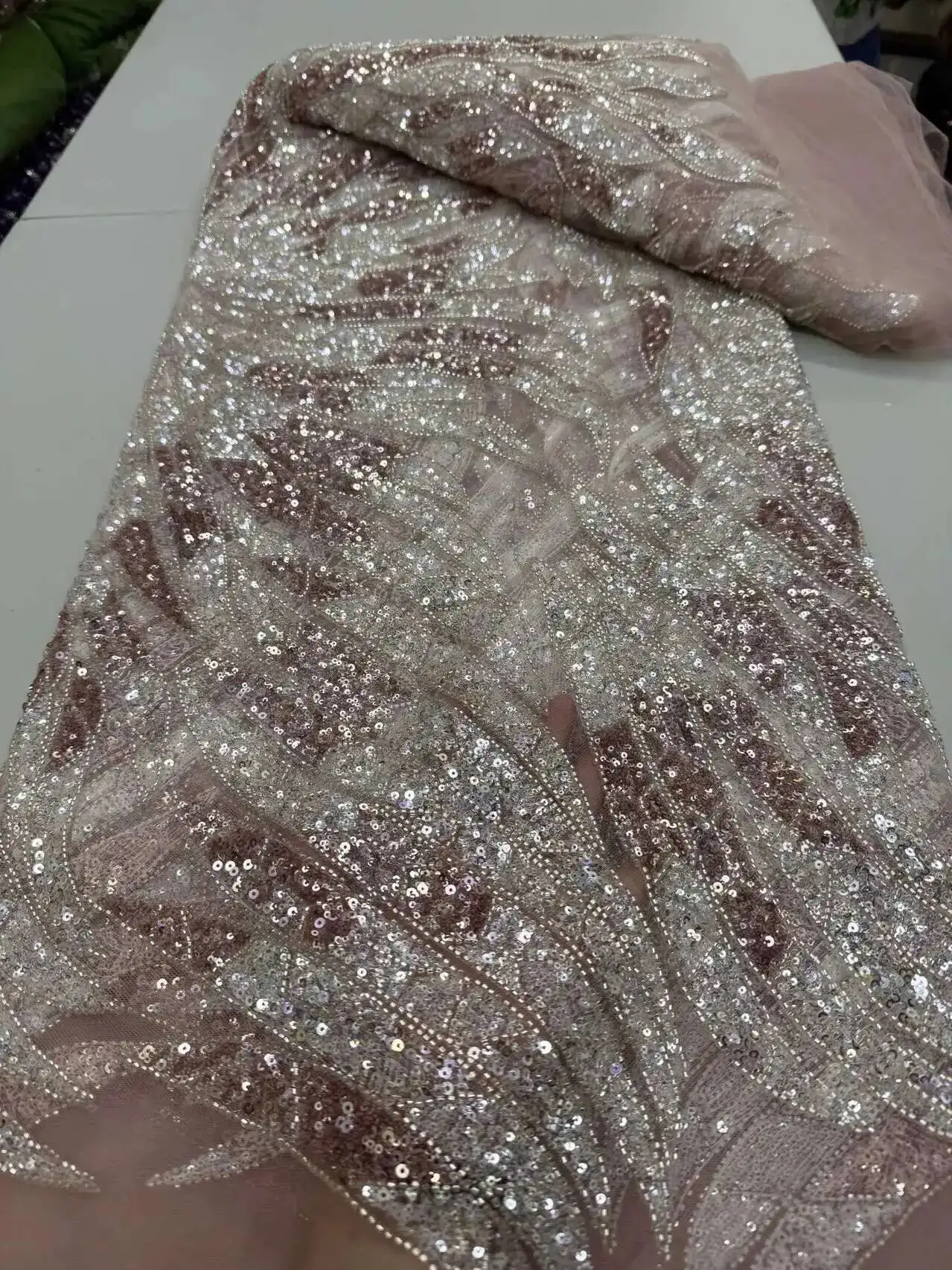 

African Beaded Groom Lace Fabric 2025 High Quality French Lace Fabric Sequins Nigerian Lace Fabrics For Wedding Sew