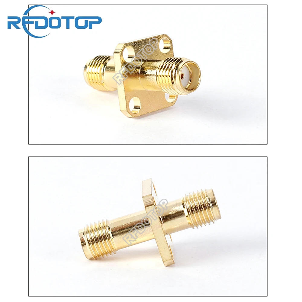 100PCS 4Hole Flange Panel Mount Socket SMA Female to SMA Female Coax Adapter Wifi Radio Antenna Gold Plated SMA-KFK RF Connector