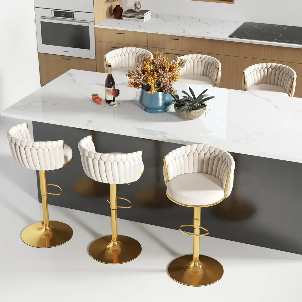 

Set of 6 High Kitchen Stools Velvet Barstools Chairs for Kitchen Bar Stool Chair Swivel Counter Stools With Woven Backrest