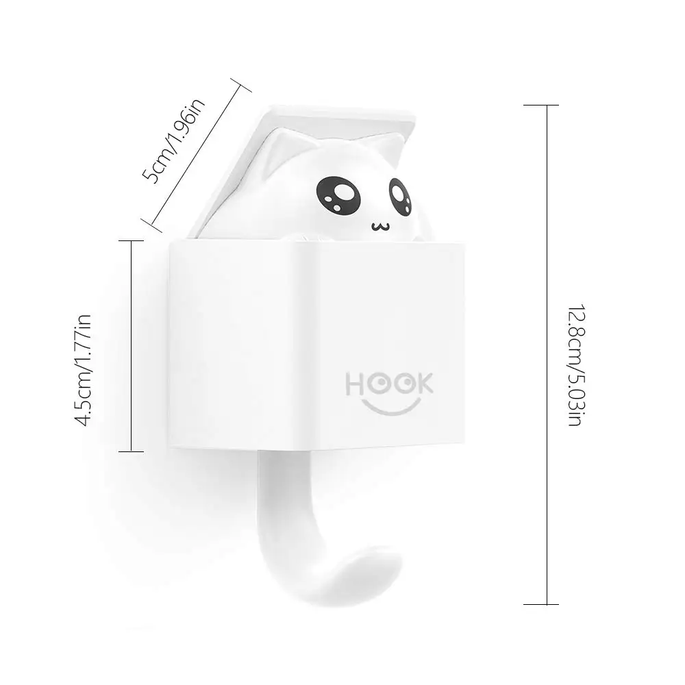 Cute Cat Hooks Self Adhesive Mount Coat Hook for Hanging Heavy Duty Wall Hooks for Home Kitchen Bedroom Coats Hats Keys Stick