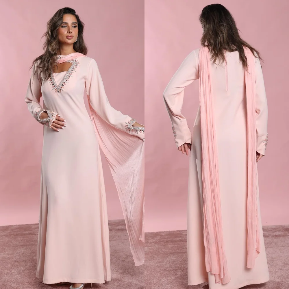 

Длинные платья унисекс из джерси с блестками и складками трапециевидной формы с круглым вырезом на заказ Доступны вечерние размеры