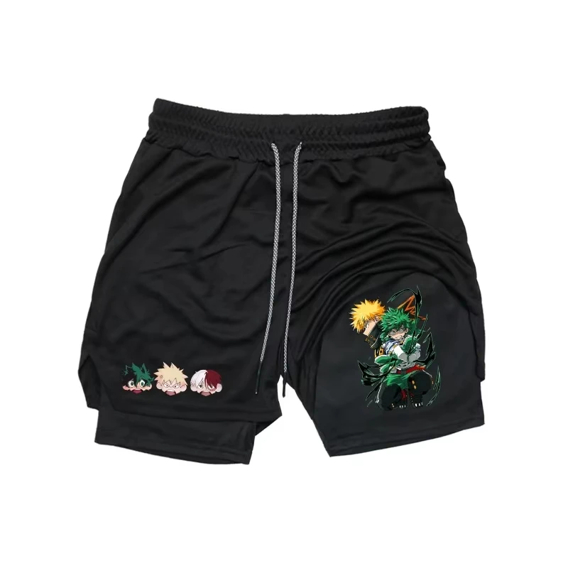 2in1 Atmungsaktive Männer Basketball Shorts Basketball Laufen Schnell Trocknende Shorts Bakugou Katsuki Druck Mode Shorts Sommer HX0037