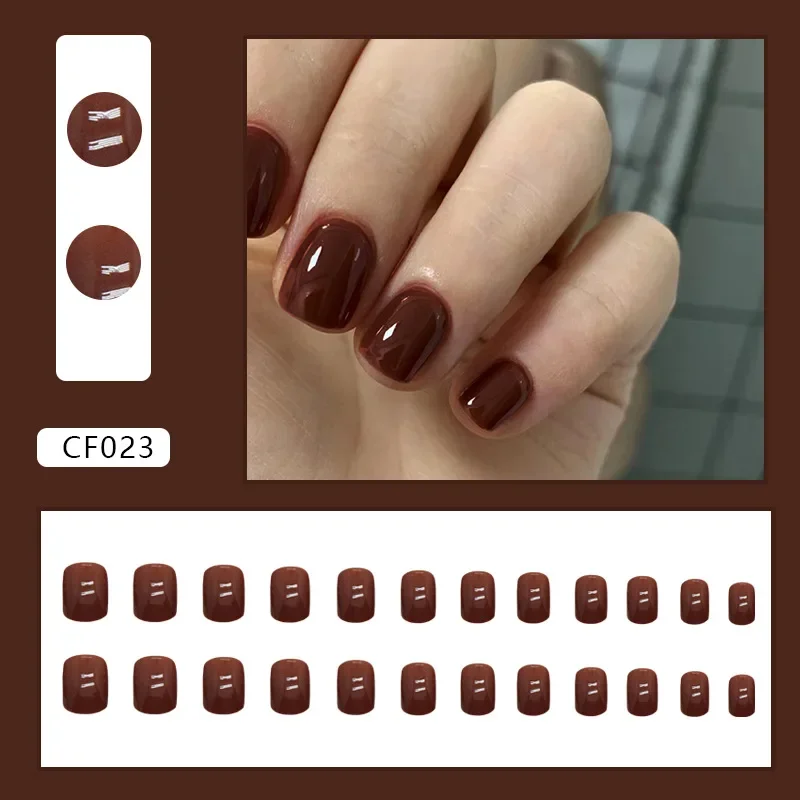 24Ps/Set Autumn Winter Atmosphere Feel Red Brown Press on Nails Fashion Removable Wearing False Nails Tips Artificial Fake Nails