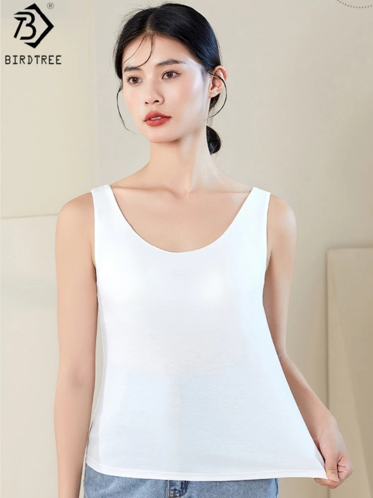 

Майка-топ Birdtree из смесового шелка и хлопка с мягкими вставками для бюстгальтера, женская однотонная повседневная майка-слинг, черная, белая T61021JF