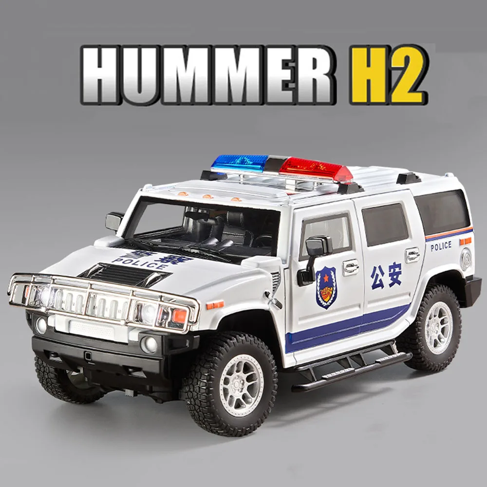 

1:18 HUMMER H2 Игрушечные модели автомобилей, литые под давлением миниатюрные автомобили из сплава, 6 дверей, открытый звук, свет, откатные модели, детские коллекционные предметы, подарок